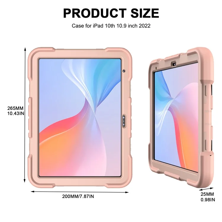Étui pour iPad 10.9 (2022) avec poignée et support, en PC + silicone - Arc-en-ciel
