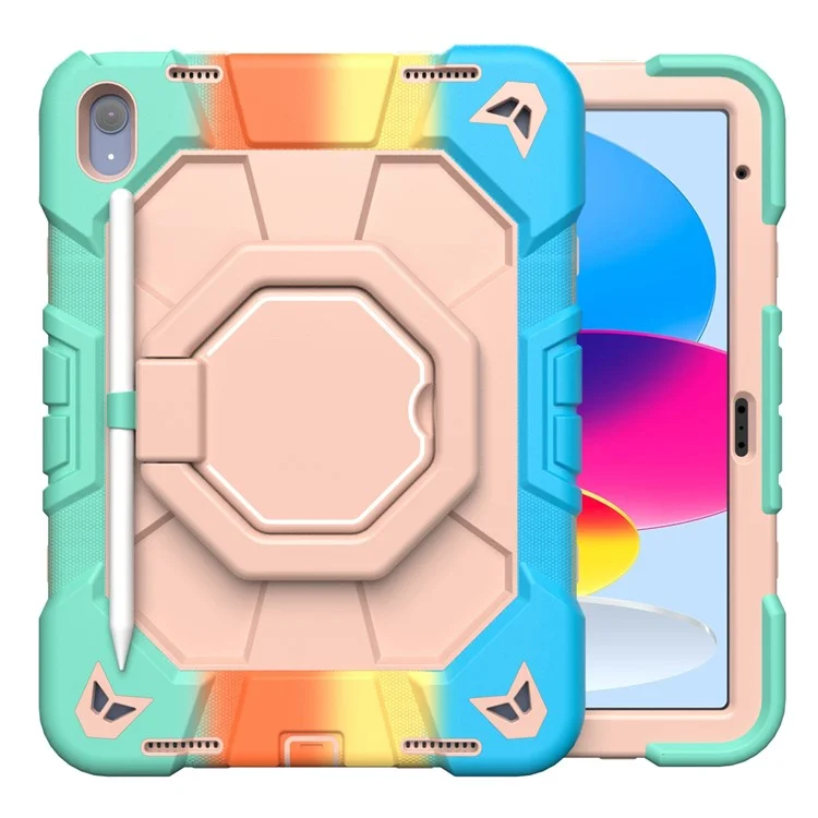 Étui pour iPad 10.9 (2022) avec poignée et support, en PC + silicone - Arc-en-ciel