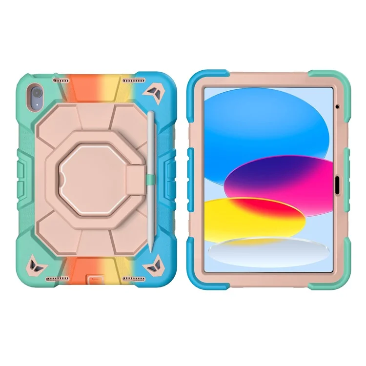 Étui pour iPad 10.9 (2022) avec poignée et support, en PC + silicone - Arc-en-ciel