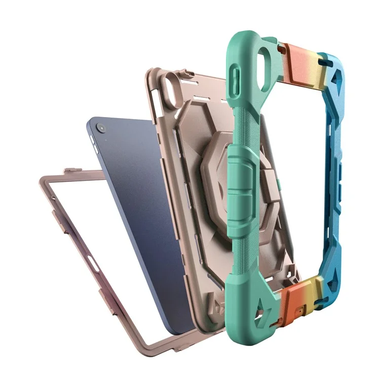 Étui pour iPad 10.9 (2022) avec poignée et support, en PC + silicone - Arc-en-ciel