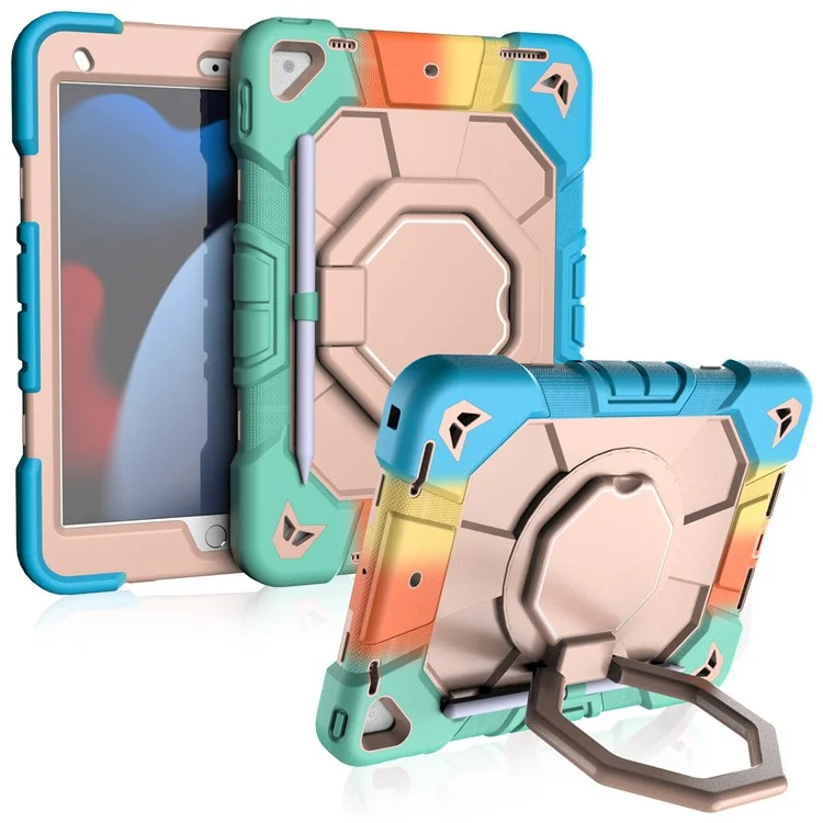 Étui pour tablette pour iPad 10.2 (2021) / (2020) / (2019) - Couverture en PC + silicone avec poignée et support - Arc-en-ciel