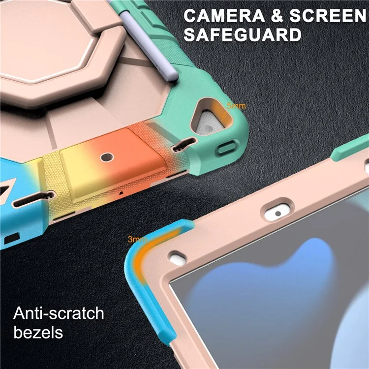 Étui pour tablette pour iPad 10.2 (2021) / (2020) / (2019) - Couverture en PC + silicone avec poignée et support - Arc-en-ciel