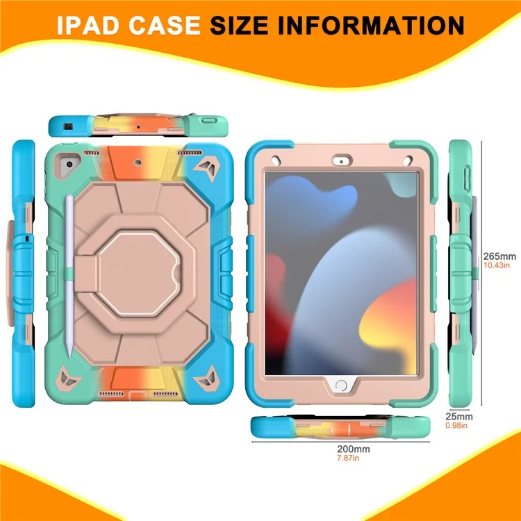 Étui pour tablette pour iPad 10.2 (2021) / (2020) / (2019) - Couverture en PC + silicone avec poignée et support - Arc-en-ciel