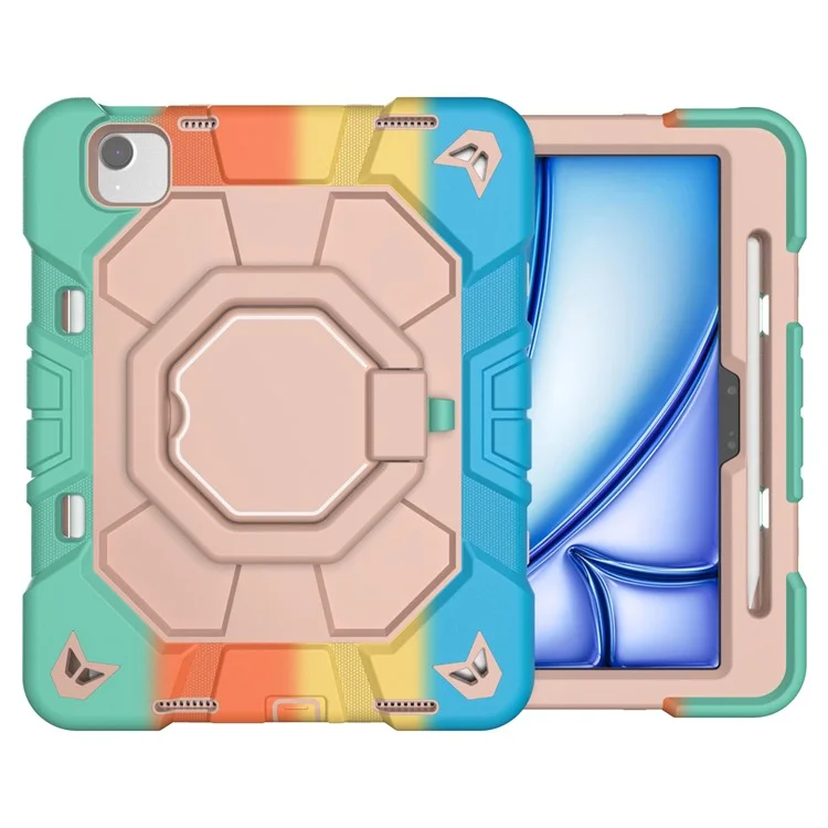 Étui pour iPad Air 11 (2024) avec poignée et support intégré en PC + couverture en silicone pour tablette - Arc-en-ciel