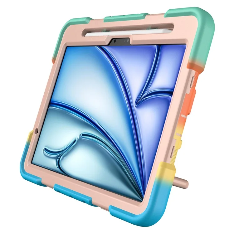 Étui pour iPad Air 11 (2024) avec poignée et support intégré en PC + couverture en silicone pour tablette - Arc-en-ciel