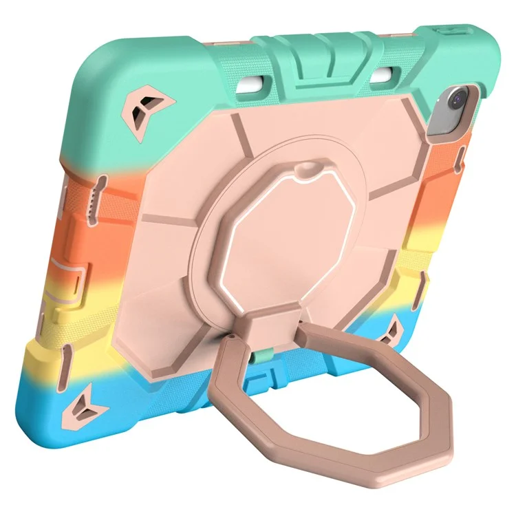 Étui pour iPad Air 11 (2024) avec poignée et support intégré en PC + couverture en silicone pour tablette - Arc-en-ciel