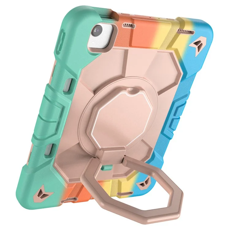 Étui pour iPad Air 11 (2024) avec poignée et support intégré en PC + couverture en silicone pour tablette - Arc-en-ciel