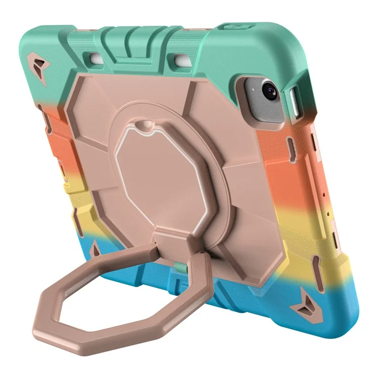Étui pour iPad Air 11 (2024) avec poignée et support intégré en PC + couverture en silicone pour tablette - Arc-en-ciel