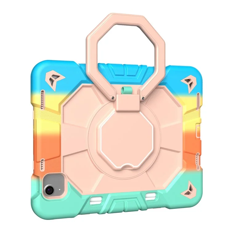 Étui pour iPad Air 11 (2024) avec poignée et support intégré en PC + couverture en silicone pour tablette - Arc-en-ciel