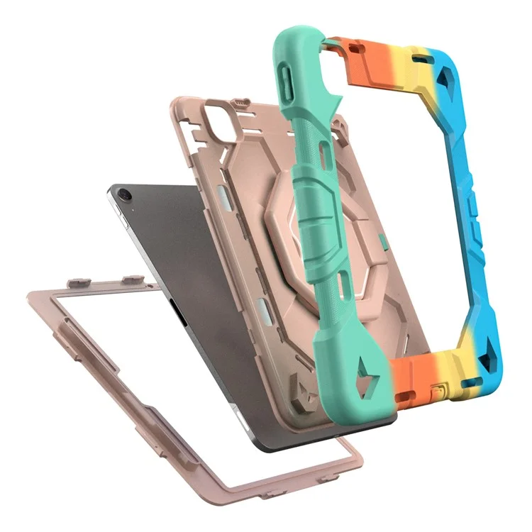 Étui pour iPad Air 11 (2024) avec poignée et support intégré en PC + couverture en silicone pour tablette - Arc-en-ciel
