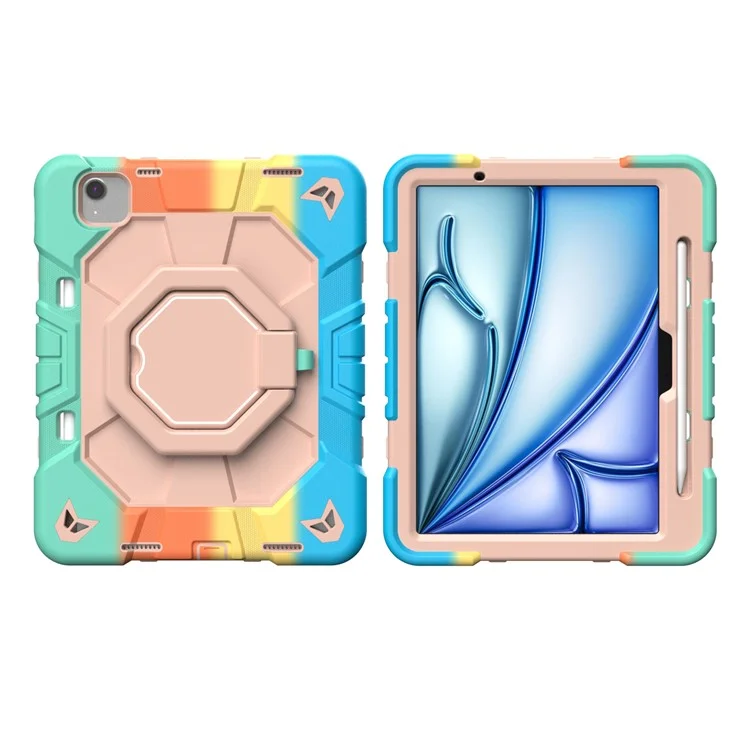 Étui pour iPad Air 11 (2024) avec poignée et support intégré en PC + couverture en silicone pour tablette - Arc-en-ciel