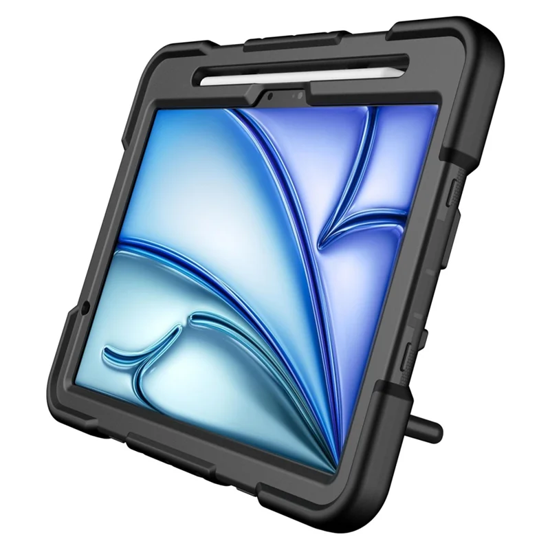 For iPad Air 11 (2025) / (2024) Case with Hand Grip Kickstand PC + Silicone Tablet Cover - Black