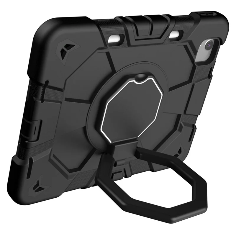 For iPad Air 11 (2025) / (2024) Case with Hand Grip Kickstand PC + Silicone Tablet Cover - Black