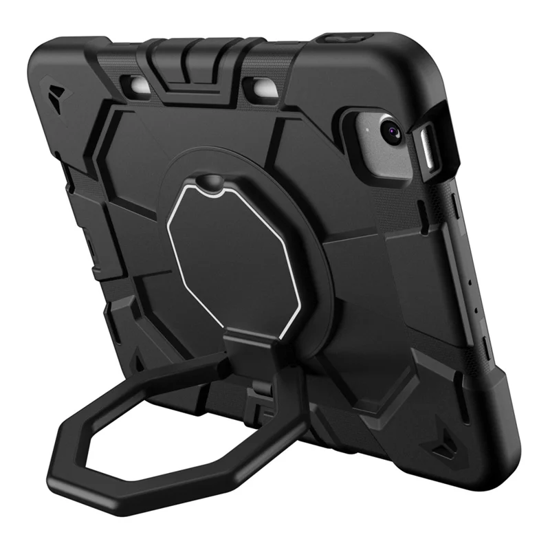 For iPad Air 11 (2025) / (2024) Case with Hand Grip Kickstand PC + Silicone Tablet Cover - Black