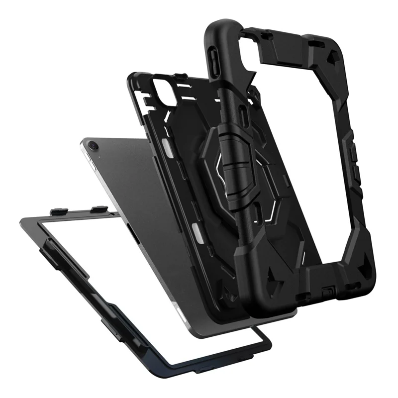 For iPad Air 11 (2025) / (2024) Case with Hand Grip Kickstand PC + Silicone Tablet Cover - Black