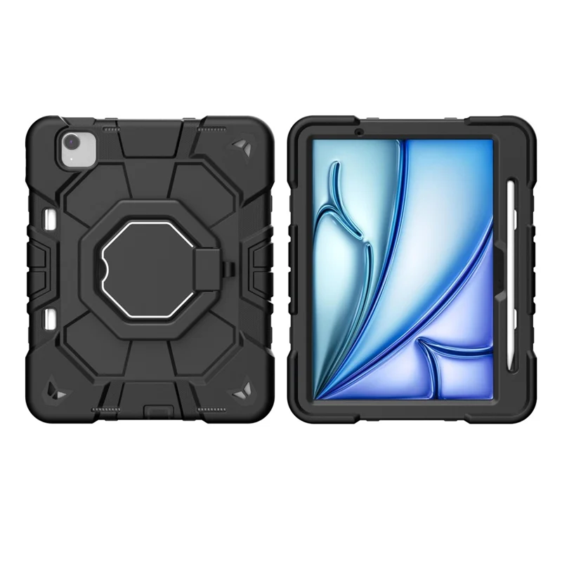 For iPad Air 11 (2025) / (2024) Case with Hand Grip Kickstand PC + Silicone Tablet Cover - Black