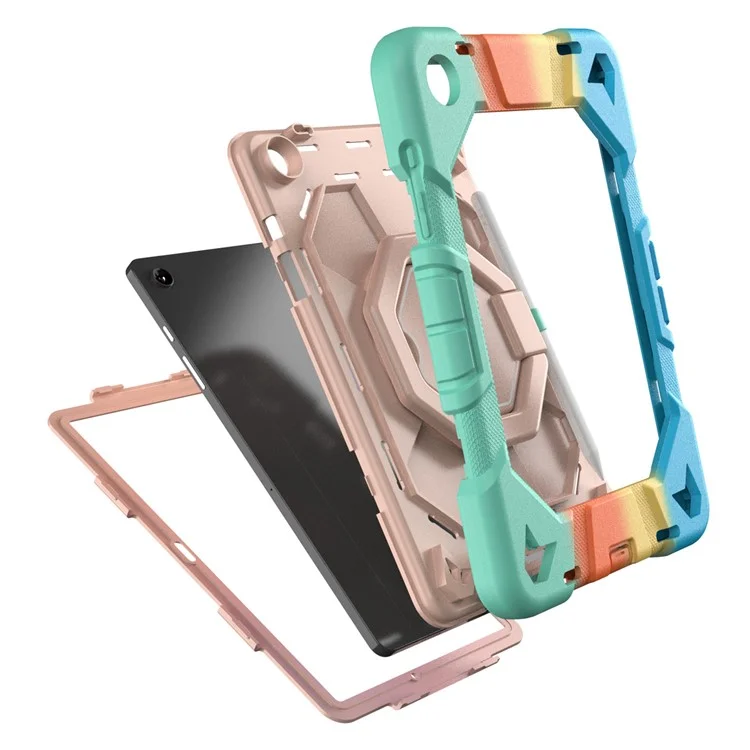 Für Samsung Galaxy Tab A9+ Hülle mit Handgriff Ständer PC + Silikon Tablet Cover - Regenbogen