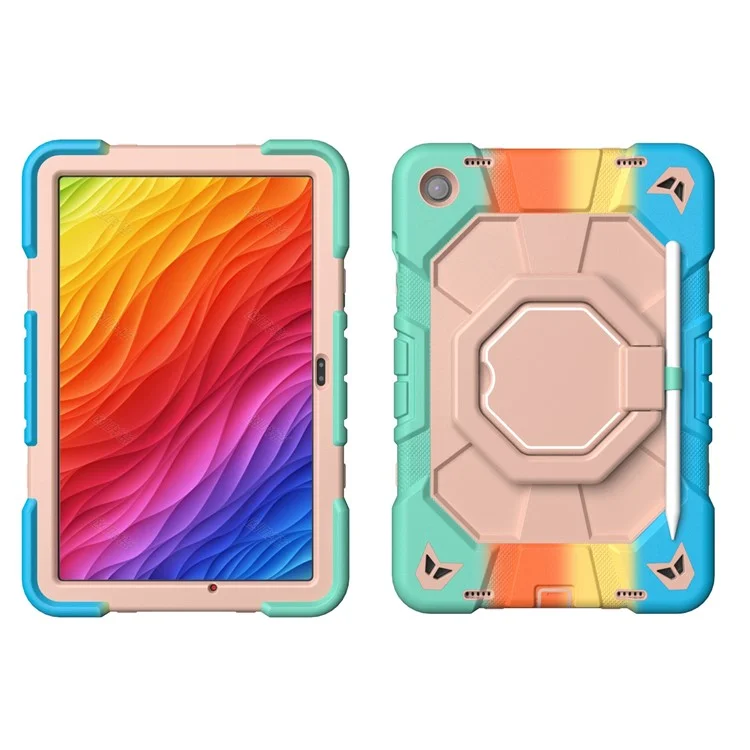 Für Samsung Galaxy Tab A9+ Hülle mit Handgriff Ständer PC + Silikon Tablet Cover - Regenbogen