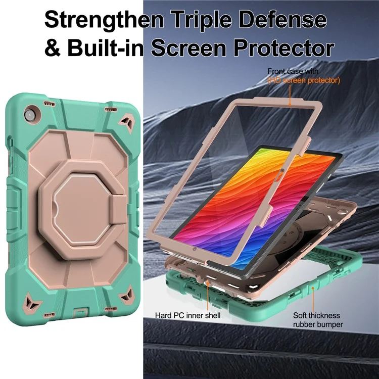 Für Samsung Galaxy Tab A9+ Hülle mit Handgriff Ständer PC + Silikon Tablet Cover - Regenbogen