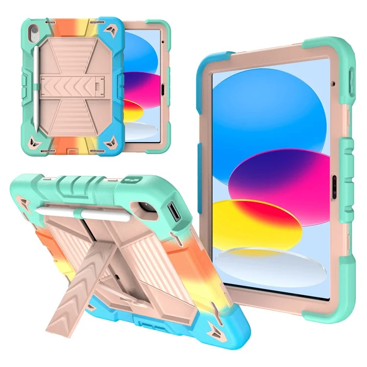Capa para tablet iPad 10.9 (2022) com suporte PC + Capa protetora de silicone à prova de choque - Arco-íris