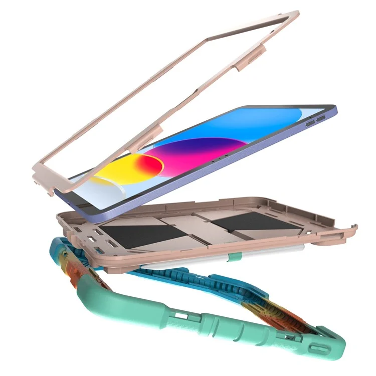 Capa para tablet iPad 10.9 (2022) com suporte PC + Capa protetora de silicone à prova de choque - Arco-íris
