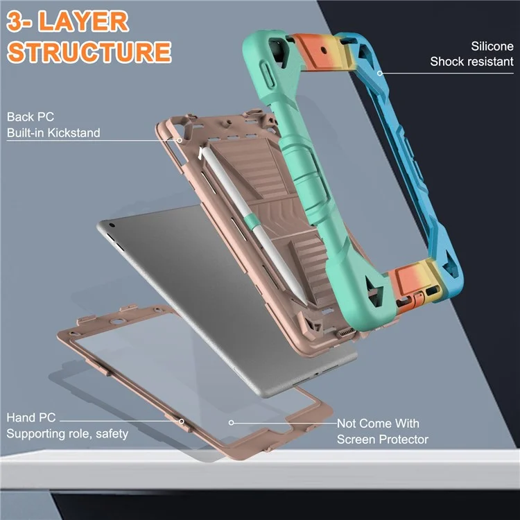 Tablet-Hülle mit Ständer für iPad 10.2 (2021) / (2020) / (2019) PC + stoßfeste Silikonschutzhülle - Regenbogen