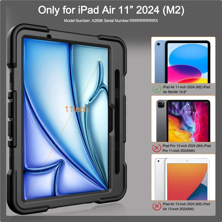 Für iPad Air 11 (2024) Tablet Hülle mit Ständer PC + Silikon stoßfeste Schutzhülle - Schwarz