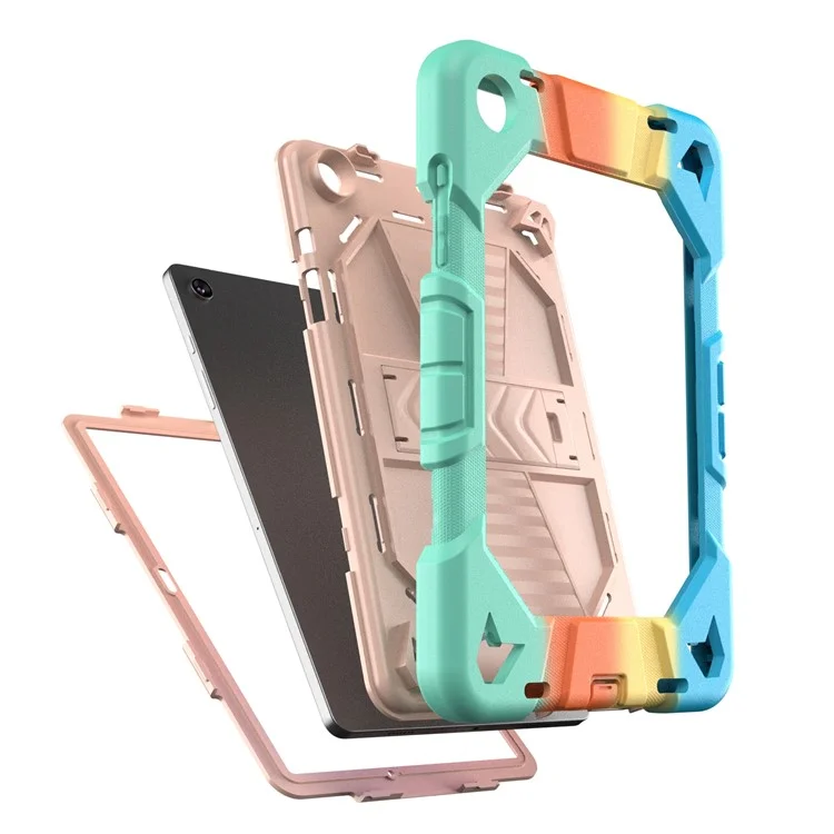 Capa para tablet Samsung Galaxy Tab A9+ com suporte, proteção de PC + silicone à prova de choques - Arco-íris