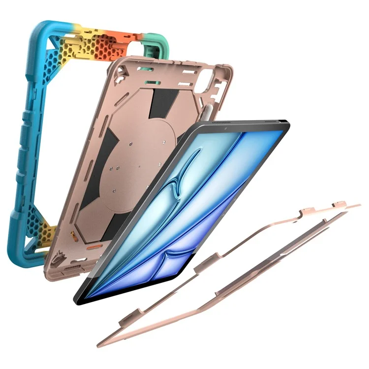 Capa para iPad Pro 11 (2024) com alça de mão, suporte e tampa de tablet de PC + TPU - Arco-íris