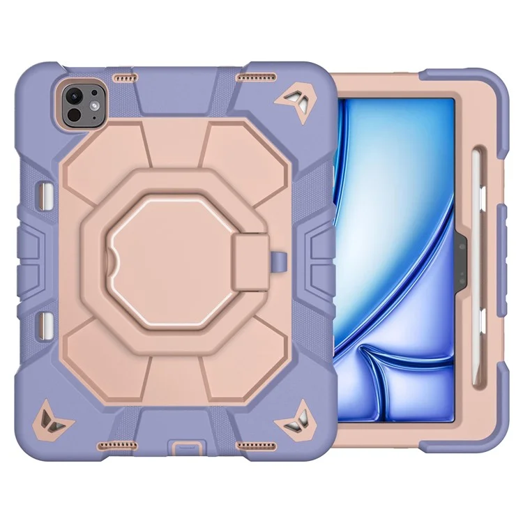 For iPad Pro 11 (2024) Case with Hand Grip Kickstand PC + Silicone Tablet Cover - Purple + Pink