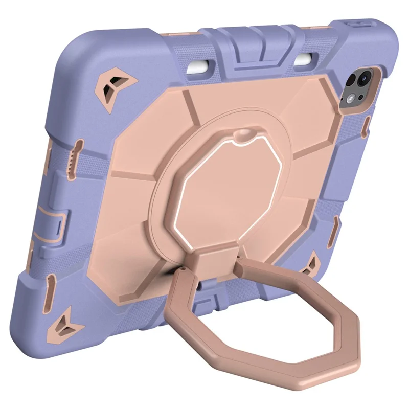 For iPad Pro 11 (2024) Case with Hand Grip Kickstand PC + Silicone Tablet Cover - Purple + Pink