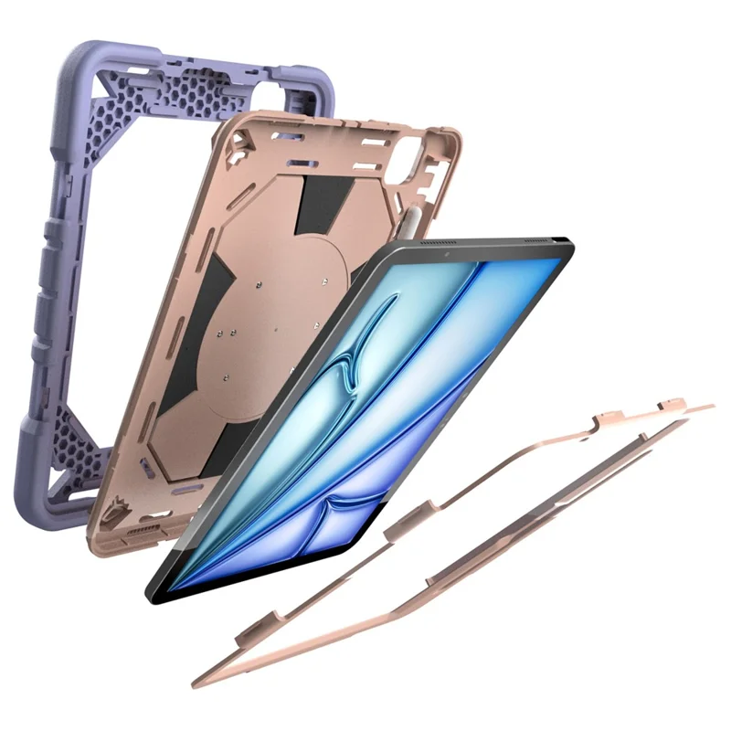 For iPad Pro 11 (2024) Case with Hand Grip Kickstand PC + Silicone Tablet Cover - Purple + Pink