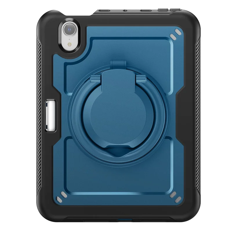 For iPad mini (2024)  /  (2021) Case Rotating Kickstand PC + TPU Shockproof Tablet Cover with Shoulder Strap - Navy Blue
