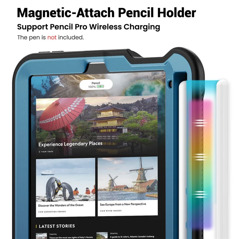 For iPad mini (2024)  /  (2021) Case Rotating Kickstand PC + TPU Shockproof Tablet Cover with Shoulder Strap - Navy Blue