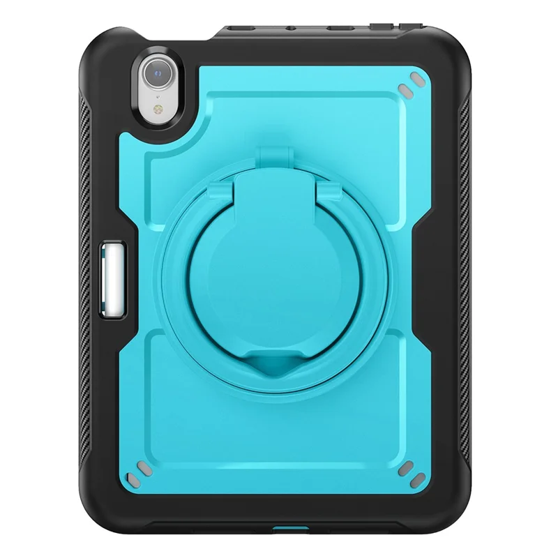 For iPad mini (2024)  /  (2021) Case Rotating Kickstand PC + TPU Shockproof Tablet Cover with Shoulder Strap - Baby Blue