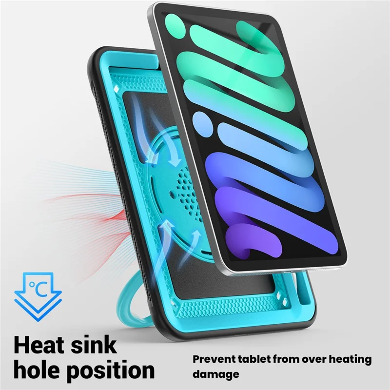 For iPad mini (2024)  /  (2021) Case Rotating Kickstand PC + TPU Shockproof Tablet Cover with Shoulder Strap - Baby Blue