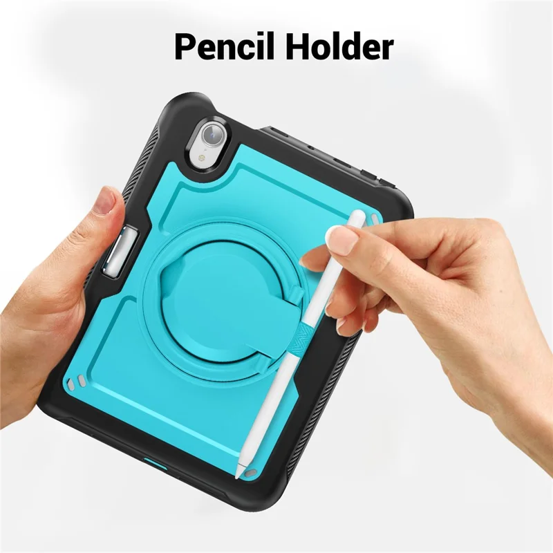 For iPad mini (2024)  /  (2021) Case Rotating Kickstand PC + TPU Shockproof Tablet Cover with Shoulder Strap - Baby Blue