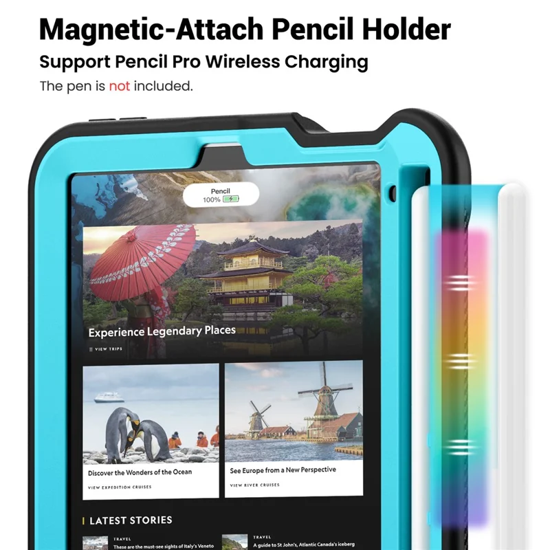 For iPad mini (2024)  /  (2021) Case Rotating Kickstand PC + TPU Shockproof Tablet Cover with Shoulder Strap - Baby Blue