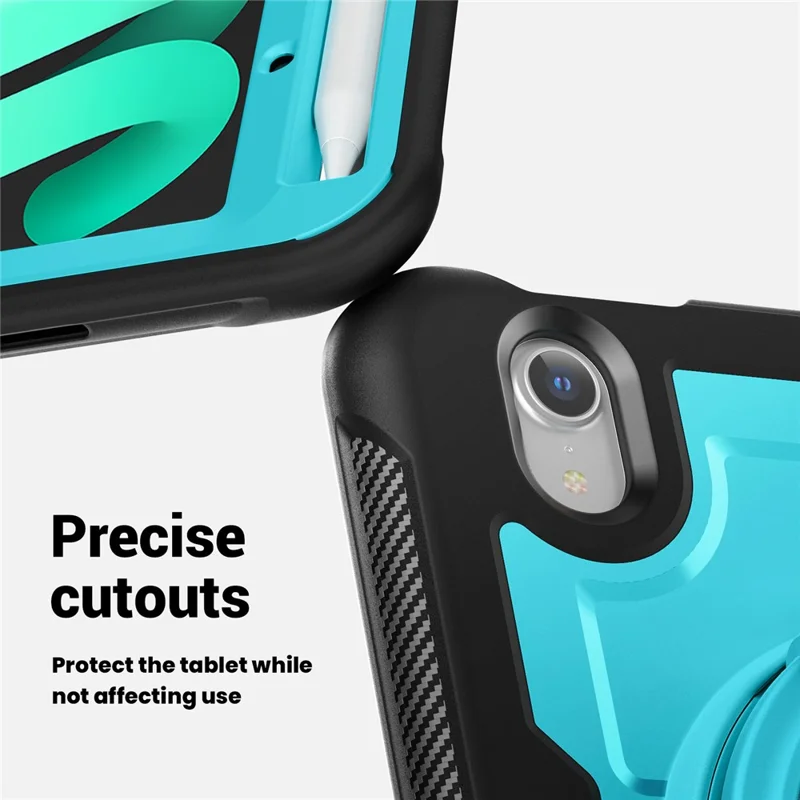 For iPad mini (2024)  /  (2021) Case Rotating Kickstand PC + TPU Shockproof Tablet Cover with Shoulder Strap - Baby Blue
