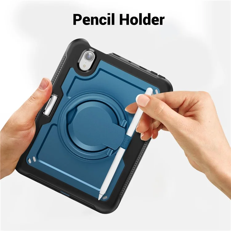 For iPad mini (2024)  /  (2021) Case Rotating Kickstand PC + TPU Shockproof Tablet Cover - Navy Blue