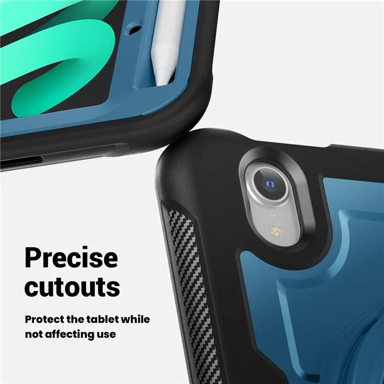 For iPad mini (2024)  /  (2021) Case Rotating Kickstand PC + TPU Shockproof Tablet Cover - Navy Blue