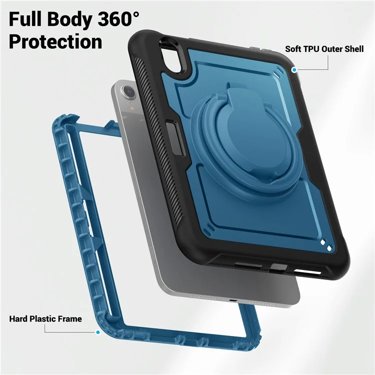 For iPad mini (2024)  /  (2021) Case Rotating Kickstand PC + TPU Shockproof Tablet Cover - Navy Blue
