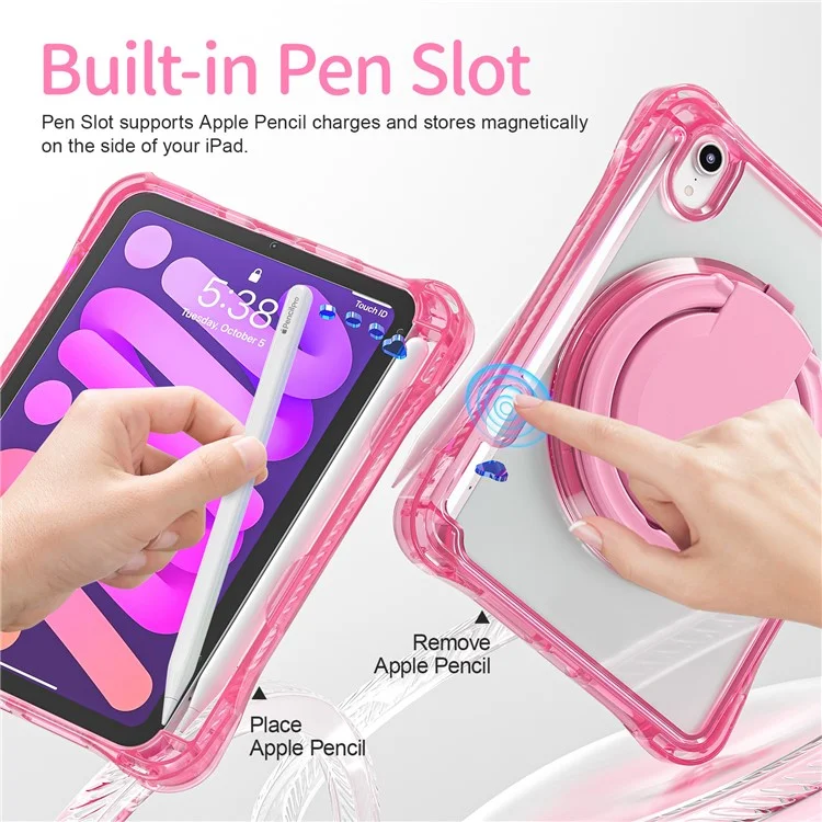 Für iPad mini (2024) / mini (2021) Hülle Rotary Kickstand PC+TPU+Acryl Tablet Cover - Rose