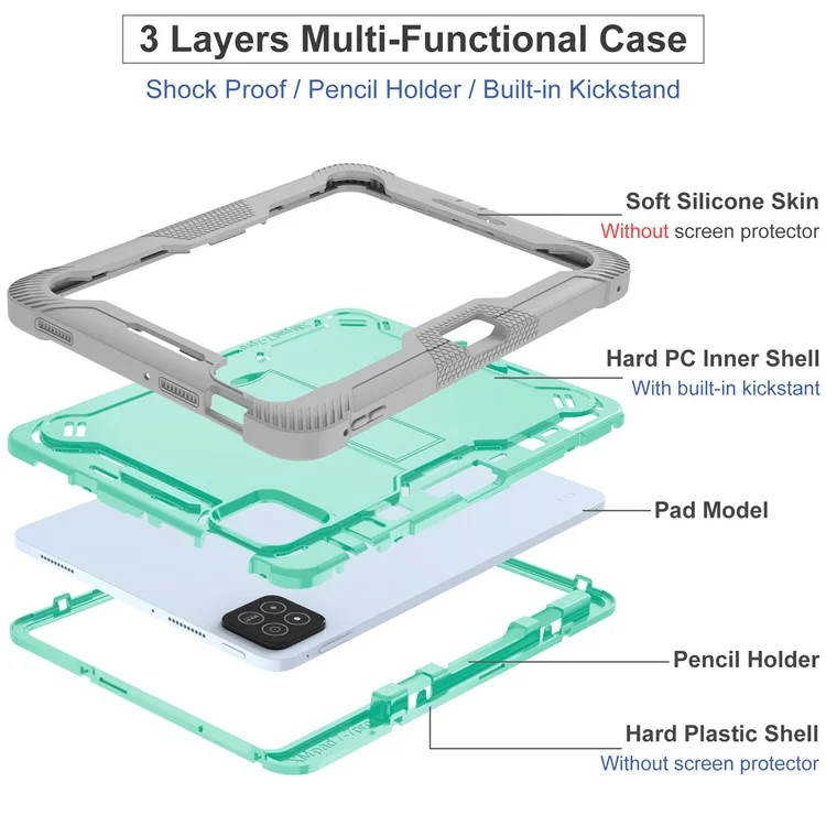 Custodia per Xiaomi Pad 7 Pro / Pad 7 con supporto in silicone + PC Protezione dagli urti - Verde menta + Grigio