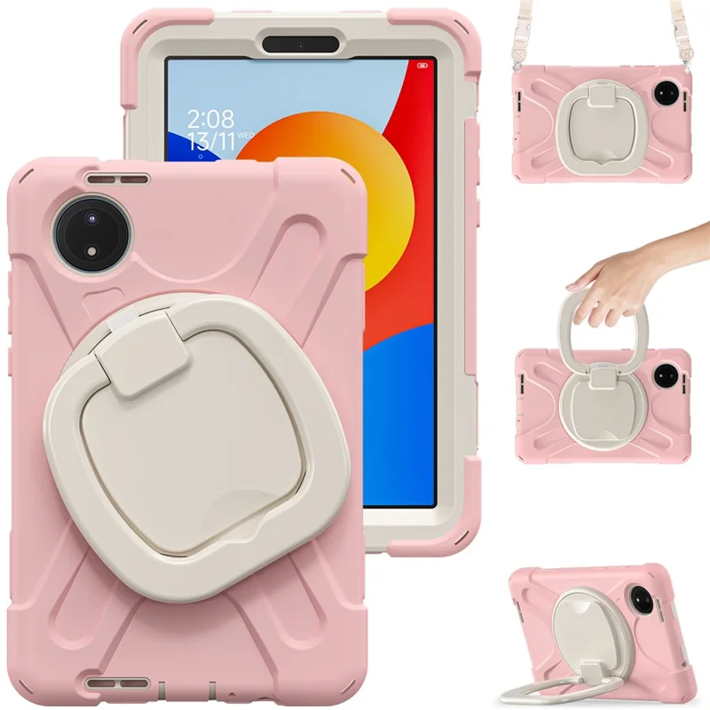 For Xiaomi Redmi Pad SE 4G 8.7 inch Case Kickstand Rugged Tablet Cover with Shoulder Strap - Pink