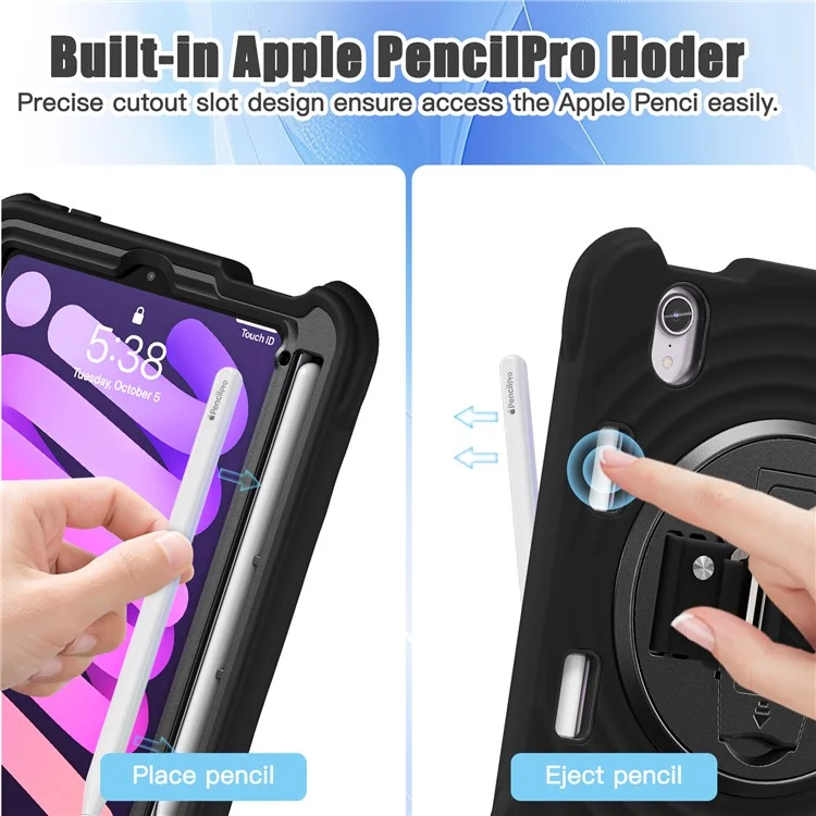 For iPad mini (2024) / (2021) Case Kickstand PC + Silicone + TPU Tablet Cover - Black