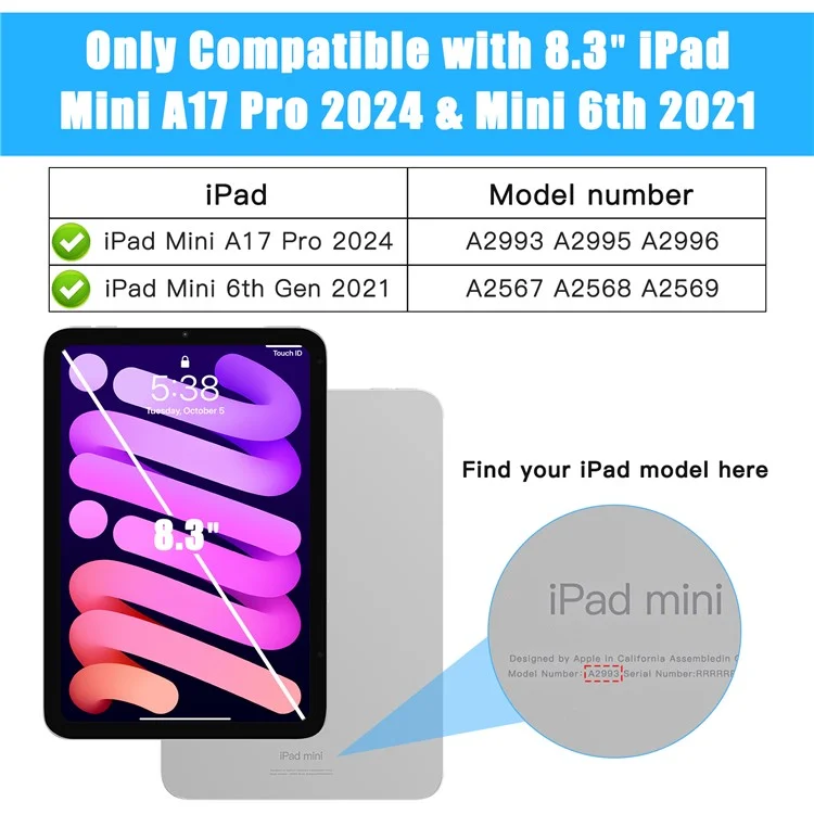 For iPad mini (2024) / (2021) Case Kickstand PC + Silicone + TPU Tablet Cover - Black