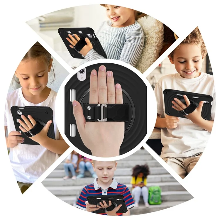 For iPad mini (2024) / (2021) Case Kickstand PC + Silicone + TPU Tablet Cover - Black
