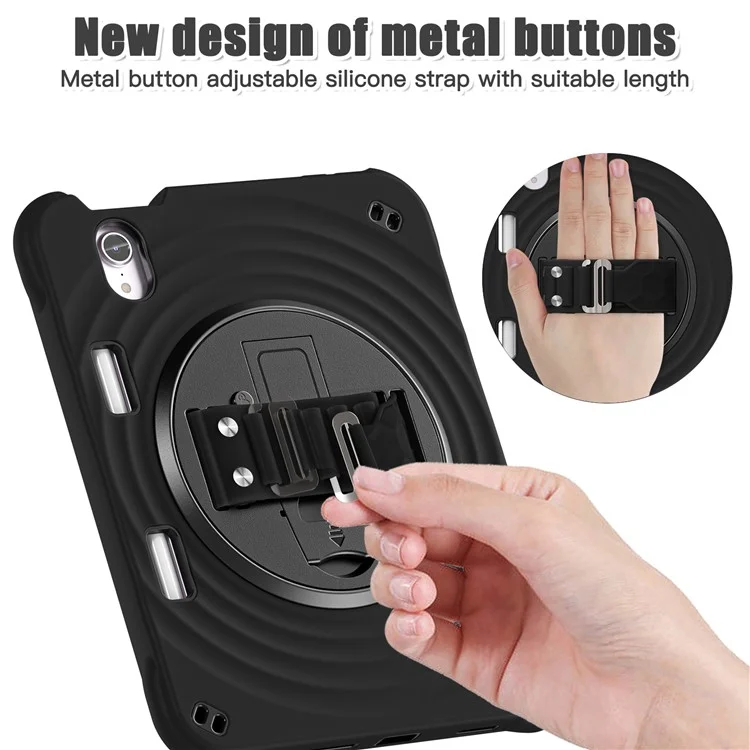 For iPad mini (2024) / (2021) Case Kickstand PC + Silicone + TPU Tablet Cover - Black