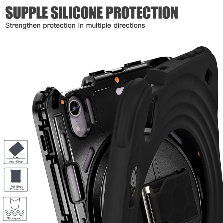 For iPad mini (2024) / (2021) Case Kickstand PC + Silicone + TPU Tablet Cover - Black